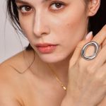 Exaggerated Open Hollow Ring Square Plate Letter Collarbone Necklace Stainless Steel Plated 18K Real Gold Suit Fashion
