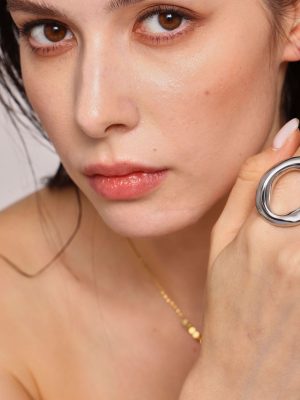 Exaggerated Open Hollow Ring Square Plate Letter Collarbone Necklace Stainless Steel Plated 18K Real Gold Suit Fashion