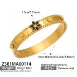color: Z381-Gold Snowflake Black Glass Stone Bangle