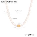 color: P2074-Gold Imitation Pearl Necklace