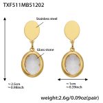 color: TXF511-White Faceted Stone Gold Earrings