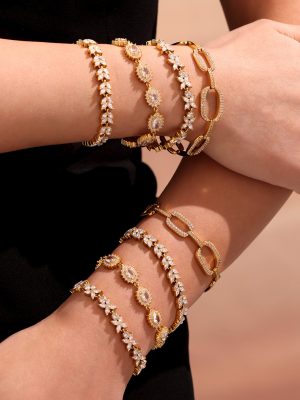 Ornament Stainless Steel 5A Zircon Four-Leaf Flower Full Diamond Bracelet New Chinese Bracelet Combination