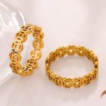 Golden Hollow Copper Coin Ring 18K Gold Light Luxury Design Advanced All-Match Twin Ring