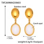 color: TXF269-Gold White Opal Earrings