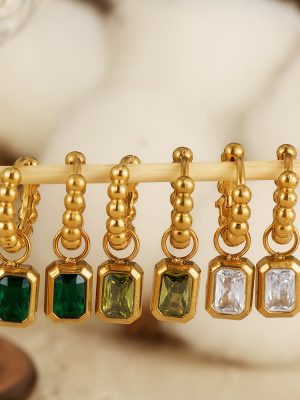 Round Beads Stainless Steel Zircon Earrings Women's Geometric Ear Clip Light Luxury Design Earrings