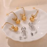 New Personalized Design Stainless Steel Gold Plated round Beads Pendant Irregular Simple Earrings Jewelry