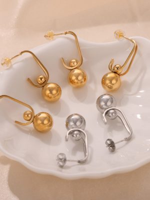 New Personalized Design Stainless Steel Gold Plated round Beads Pendant Irregular Simple Earrings Jewelry