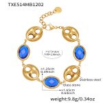 color: TXE514-Blue Color Glass Stone Gold Bracelet 17.5+3cm