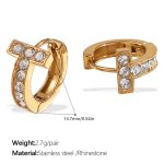 color: EH1106WEG White Rhinestone Gold Hoop Earrings