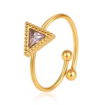 color: Triangle Zircon Ring Pink Zircon / size: Open Adjustable