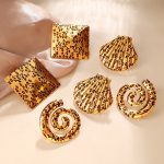 Retro Affordable Luxury Leopard Print Square Shell Spiral Earrings 18K Gold Plating Advanced Eye-Catching Modelling Earrings