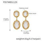 color: F957-White Faceted Stone Gold Earrings