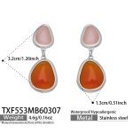 color: TXF553-Steel Color Mixed Pink Glass Stone Earrings