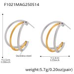 color: F1021-Two-tone Gold Three Layer Square Wire Geometric Earrings