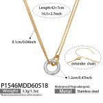color: P1546-Gold Gold-Steel Necklace -42+7cm