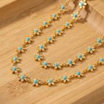 Super Fairy Blue Oil Dripping Small Flower Stitching Necklace Stainless Steel 18K Gold Plating Partysu Temperamental Necklace