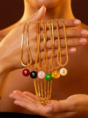 Light Luxury Colorful round Brand Digital Pendant Snake Bones Chain Necklace Stainless Steel 18K Gold Plating All-Match Necklace