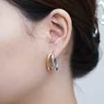color: Two Wire Mixed Connected Oval Earrings Two-tone Gold