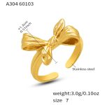 color: A304-Gold Bow Open Ring / size: US 7