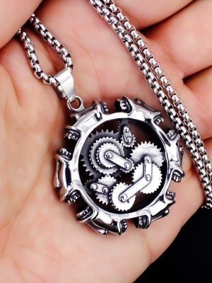 2026 Stainless Steel Pendant Vintage Distressed Mechanical Gear Necklace Men's Ornament