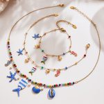 Ocean Colored Enamel Glaze Starfish Clownfish Necklace Bracelet Anklet DIY Multi-Pendant Stainless Steel Jewelry