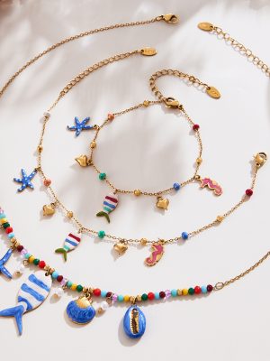 Ocean Colored Enamel Glaze Starfish Clownfish Necklace Bracelet Anklet DIY Multi-Pendant Stainless Steel Jewelry