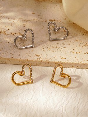 Heart-Shaped Diamond Stud Earrings Women's Light Luxury High-End Love Plated 18K Gold Earrings All-Match Earrings