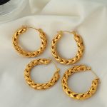 Design Retro Simple Wheat Twist Weave Hollow Stud Earrings Stainless Steel Gold Plated Ear Ring Winding