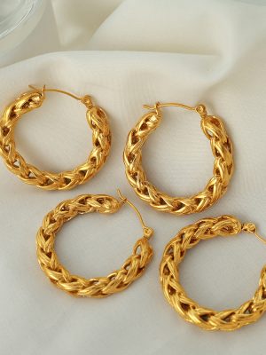 Design Retro Simple Wheat Twist Weave Hollow Stud Earrings Stainless Steel Gold Plated Ear Ring Winding