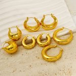 Stainless Steel 18K Gold Plating Hollow Earrings Female Crescent-Shaped round High-Grade Earrings
