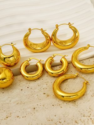 Stainless Steel 18K Gold Plating Hollow Earrings Female Crescent-Shaped round High-Grade Earrings