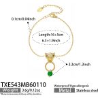 color: TXE543-Gold Leopard Head Green Bracelet 16+5cm