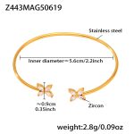color: Z443-Gold Four-petal Flower 5A Zircon Bangle