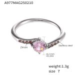 color: A977-Steel Color Pink Zircon Ring / size: US 7