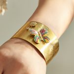 Butterfly Drop Oil Inlaid Zircon Open Wide Bracelet Stainless Steel Plated 18K Gold Light Luxury Ornament Bracelet