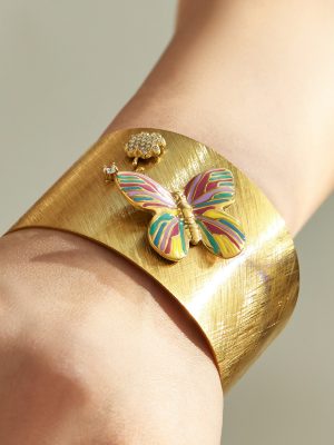 Butterfly Drop Oil Inlaid Zircon Open Wide Bracelet Stainless Steel Plated 18K Gold Light Luxury Ornament Bracelet