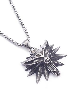 Wolf head personality geometry necklace stainless steel vintage pendant ornaments for men and women