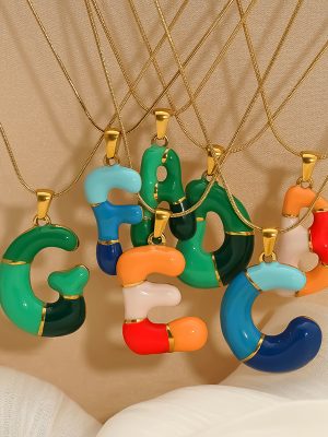 Oil Dripping Capsule Bubble Color Dopamine Letter Necklace Female 26 English Clavicle Chain