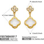color: F897-White Glass Stone Gold Earrings