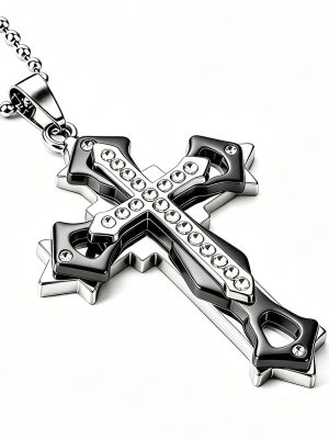 Punk Diamond Multi-Color Cross Creative Stainless Steel Chain Pendant Necklace Clothing