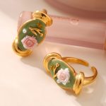 Colorful Glaze Pearl Embossed Ring Opening Design Elegant Graceful Stainless Steel Index Finger Ring