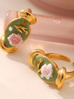 Colorful Glaze Pearl Embossed Ring Opening Design Elegant Graceful Stainless Steel Index Finger Ring