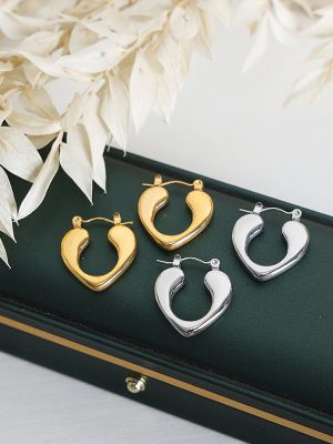 French New Advanced Light Luxury Temperament Stainless Steel Gold Plated Geometric Heart Shape Personalized Earrings Design Ornament Female