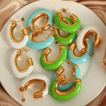 Dopamine Dripping Oil Design C- Shaped Earrings Personality Simple Senior Female Earrings Multi-Color