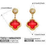 color: TXF611-Red Glass Stone Gold Earrings