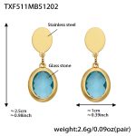color: TXF511-Lake Blue Faceted Stone Gold Earrings