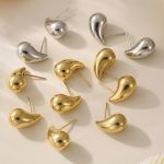 Ornament 18K Gold Water Drop Hollow Earrings Advanced Stainless Steel Studs Color Retaining Earrings