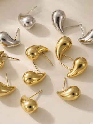 Ornament 18K Gold Water Drop Hollow Earrings Advanced Stainless Steel Studs Color Retaining Earrings
