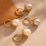 Selected Seamless Shell Pearls Small Flower Earrings Simple Ear Clip Exquisite Small Stainless Steel 18K Gold Earrings