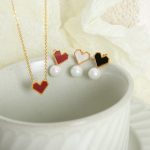 French Love Pendant Necklace Bracelet Peach Heart Stud Earring Micro Glass Bead Stainless Steel 18K Gold Non-Fading Elegant Jewelry Women
